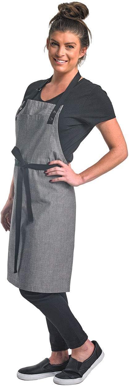 image:imageMercer Culinary Metro Edge Renegade Bib Server Apron Black Denim with Brown Leather StrapsLight Gray