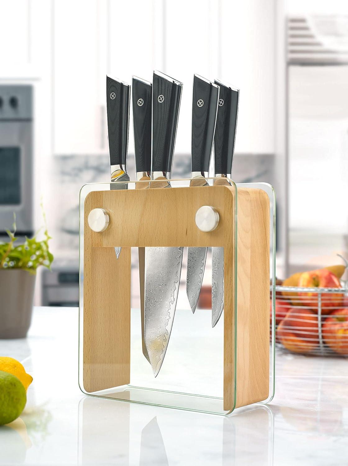 image:imageMercer Culinary Premium Grade Super Steel 6Piece Knife Set with GlassWood Block Stand G10 Handles6 Piece Knife Set with GlassWood Block Stand