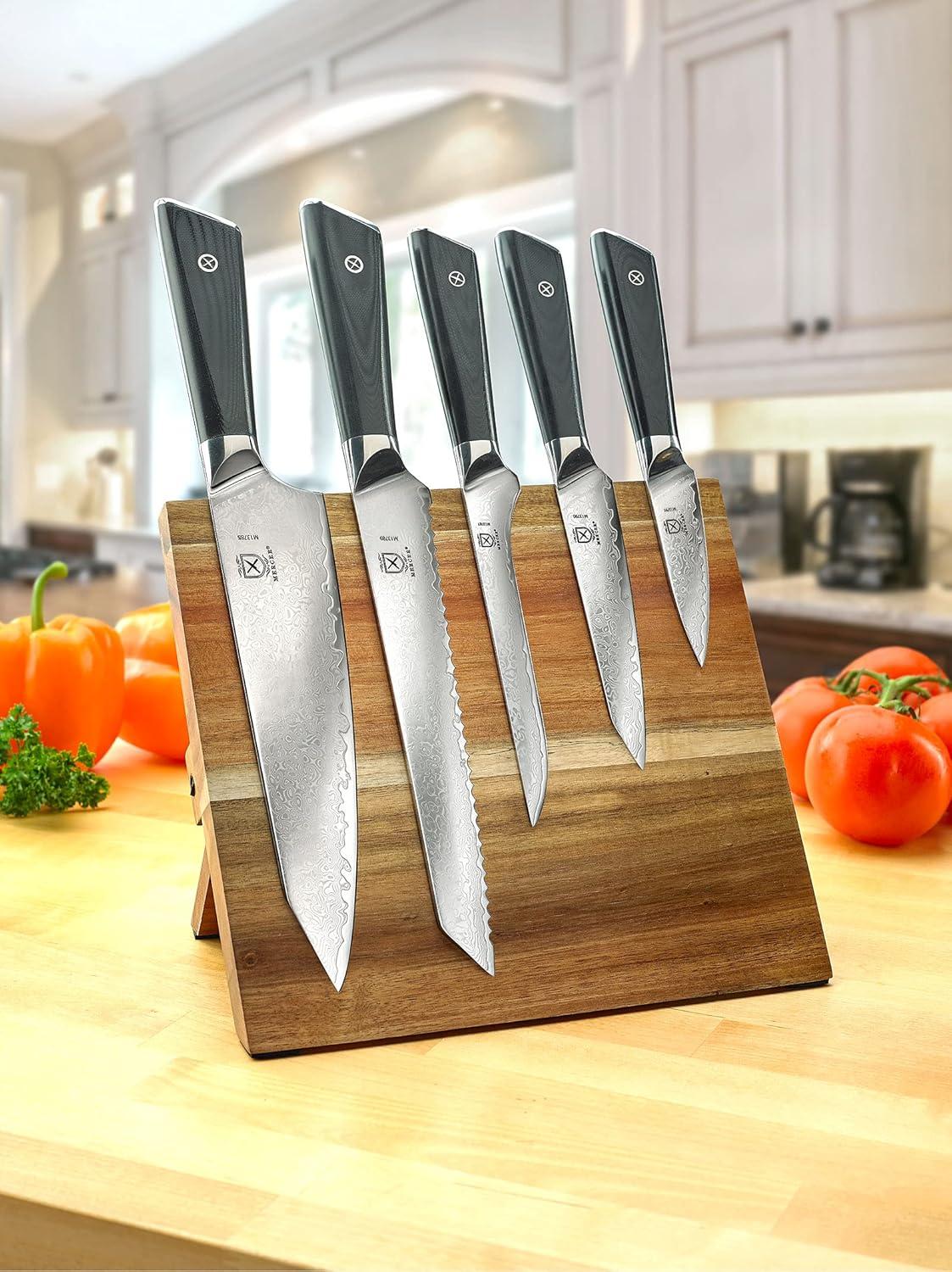 image:imageMercer Culinary Premium Grade Super Steel 6Piece Knife Set with GlassWood Block Stand G10 Handles6 Piece Knife Set with Magnetic Acacia Stand