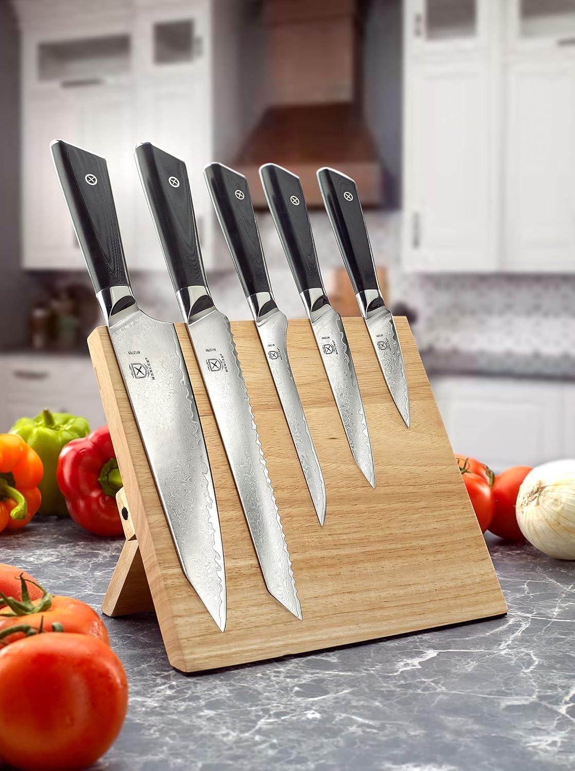 image:imageMercer Culinary Premium Grade Super Steel 6Piece Knife Set with GlassWood Block Stand G10 Handles6 Piece Knife Set with Magnetic Rubberwood Stand