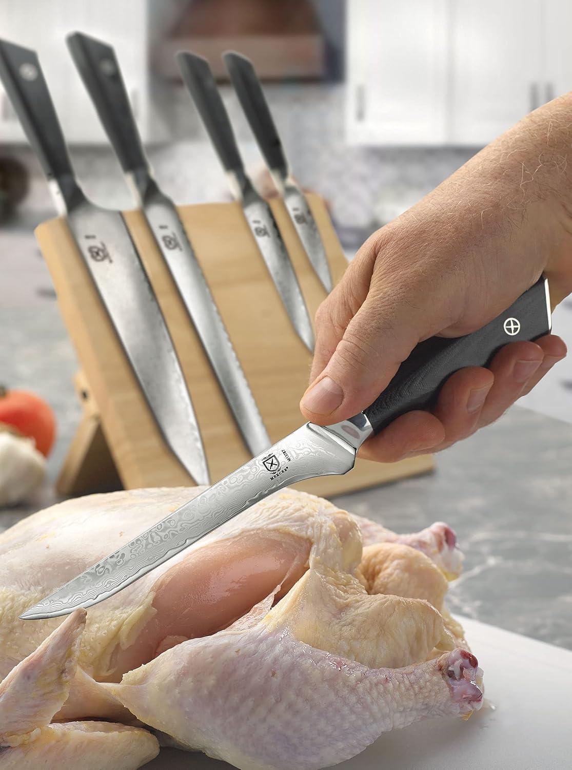 image:imageMercer Culinary Premium Grade Super Steel 6Piece Knife Set with GlassWood Block Stand G10 Handles6 Piece Knife Set with Magnetic Rubberwood Stand