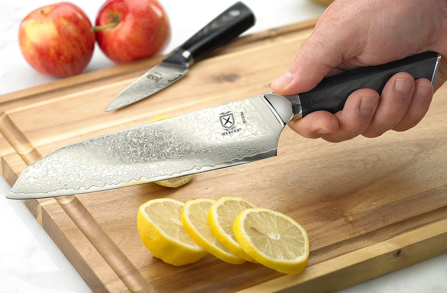 image:imageMercer Culinary Premium Grade Super Steel 6Piece Knife Set with GlassWood Block Stand G10 Handles7 Inch Santoku and 35 Inch Paring Knife Set