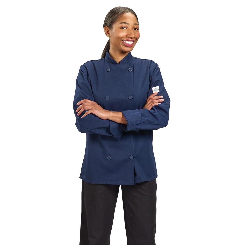 image:imageMercer Culinary M60020RD1X Millennia Womens Cook Jacket with Traditional Button XLarge RedNavy Blue