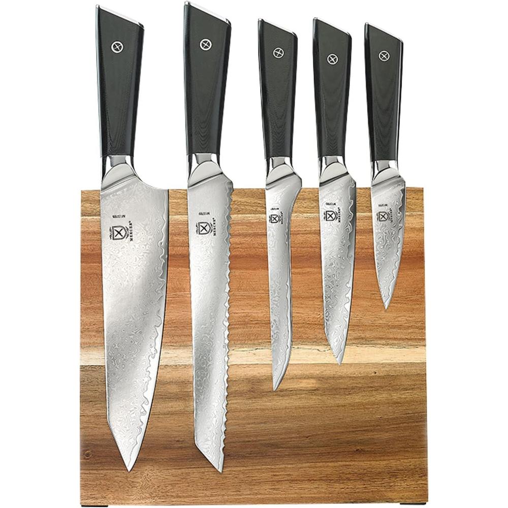 image:imageMercer Culinary Premium Grade Super Steel 6Piece Knife Set with GlassWood Block Stand G10 Handles6 Piece Knife Set with Magnetic Acacia Stand