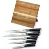 Mercer Culinary Premium Grade Super Steel 6-Piece Knife Set with Glass/Wood Block Stand, G10 Handles(6 Piece Knife Set with Magnetic Acacia Stand)