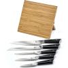Mercer Culinary Premium Grade Super Steel 6-Piece Knife Set with Glass/Wood Block Stand, G10 Handles(6 Piece Knife Set with Magnetic Bamboo Stand)