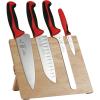 Mercer Culinary Millennia 5-Piece Magnetic Board Set, Rubberwood, White Handles(Red)