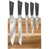 Mercer Culinary Premium Grade Super Steel 6-Piece Knife Set with Glass/Wood Block Stand, G10 Handles(6 Piece Knife Set with Magnetic Acacia Stand)
