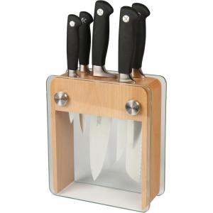 Mercer Culinary M20000 Genesis 6-Piece Forged Knife Block Set, Tempered Glass Block,Black(6-Piece Wood & Glass)