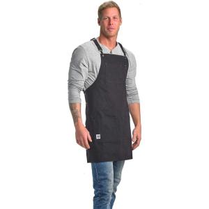 Mercer Culinary Metro Edge Renegade Bib Server Apron, Black Denim with Brown Leather Straps(Black Canvas)