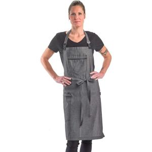 Mercer Culinary Metro Edge Renegade Bib Server Apron, Black Denim with Brown Leather Straps(Black Denim)