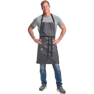 Mercer Culinary Metro Edge Renegade Bib Server Apron, Black Denim with Brown Leather Straps(Charcoal Gray)