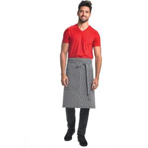 Mercer Culinary Metro Edge Renegade Bib Server Apron, Black Denim with Brown Leather Straps(Navy/White Railroad Stripe)