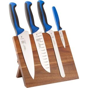 Mercer Culinary Millennia 5-Piece Magnetic Board Set, Rubberwood, White Handles(Blue Handles)