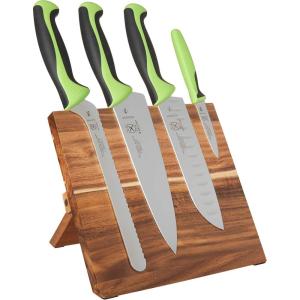 Mercer Culinary Millennia 5-Piece Magnetic Board Set, Rubberwood, White Handles(Green Handles)