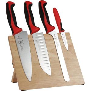 Mercer Culinary Millennia 5-Piece Magnetic Board Set, Rubberwood, White Handles(Red)