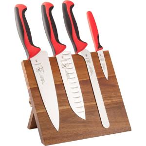 Mercer Culinary Millennia 5-Piece Magnetic Board Set, Rubberwood, White Handles(Red Handles)