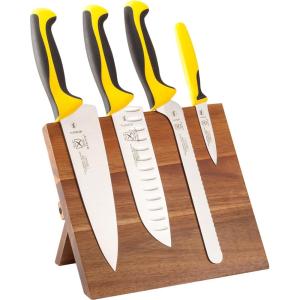 Mercer Culinary Millennia 5-Piece Magnetic Board Set, Rubberwood, White Handles(Yellow Handles)