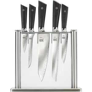 Mercer Culinary Premium Grade Super Steel 6-Piece Knife Set with Glass/Wood Block Stand, G10 Handles(6 Piece Knife Set with Glass Block Stand)