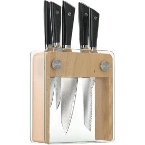 Mercer Culinary Premium Grade Super Steel 6-Piece Knife Set with Glass/Wood Block Stand, G10 Handles(6 Piece Knife Set with Glass/Wood Block Stand)