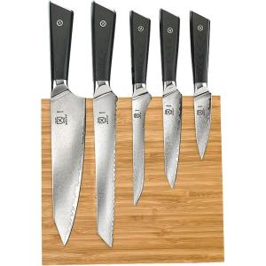 Mercer Culinary Premium Grade Super Steel 6-Piece Knife Set with Glass/Wood Block Stand, G10 Handles(6 Piece Knife Set with Magnetic Bamboo Stand)