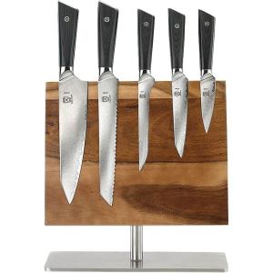Mercer Culinary Premium Grade Super Steel 6-Piece Knife Set with Glass/Wood Block Stand, G10 Handles(6 Piece Knife Set with Magnetic Stand)