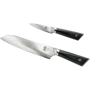 Mercer Culinary Premium Grade Super Steel 6-Piece Knife Set with Glass/Wood Block Stand, G10 Handles(7 Inch Santoku and 3.5 Inch Paring Knife Set)