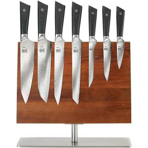 Mercer Culinary Premium Grade Super Steel 6-Piece Knife Set with Glass/Wood Block Stand, G10 Handles(8 Piece Knife Set with Magnetic Stand)
