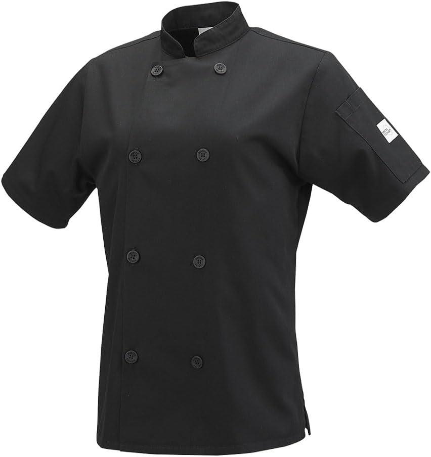 image:imageMercer Culinary M60023WH3X Millennia Womens Short Sleeve Cook Jacket with Traditional Buttons 3XLarge WhiteBlack