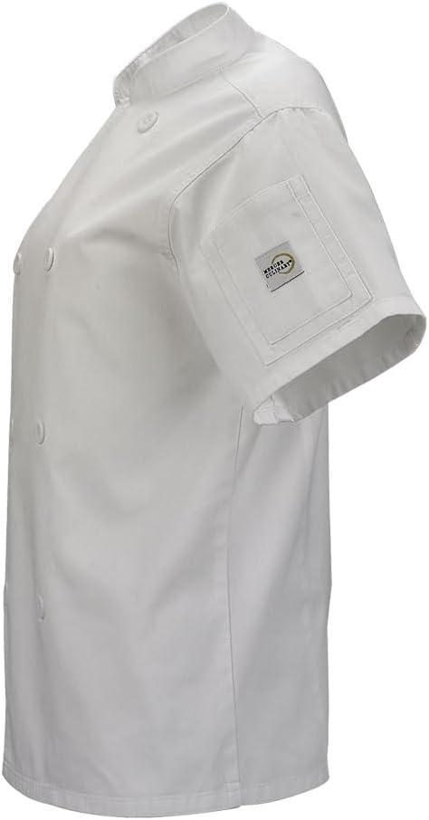 image:imageMercer Culinary M61032BKXXS Genesis Womens Short Sleeve Chef Jacket with Traditional Buttons XXSmall BlackWhite