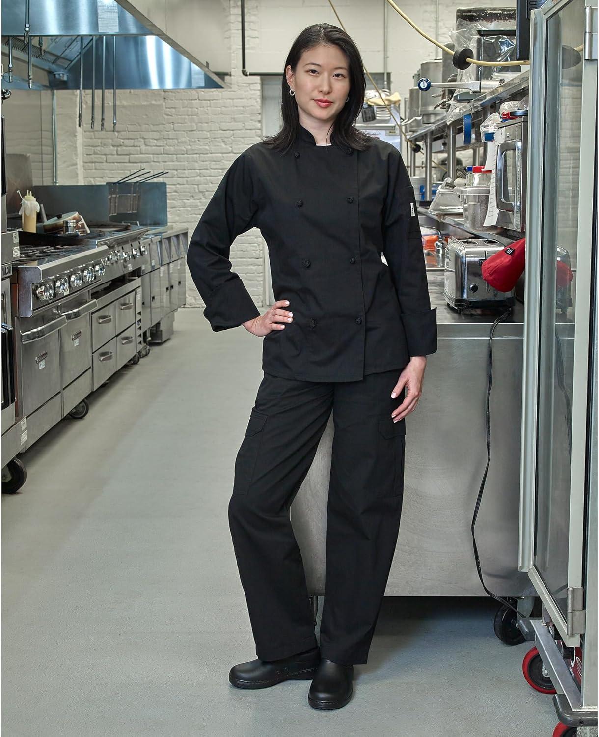 image:imageMercer Culinary M61040WH1X Genesis Womens Jacket with Cloth Knot Buttons XLarge WhiteBlack
