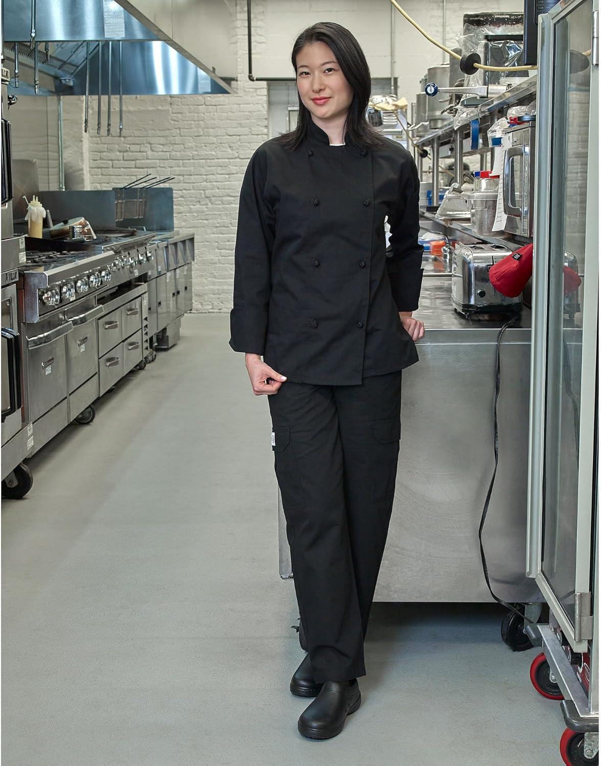 image:imageMercer Culinary M61040WH1X Genesis Womens Jacket with Cloth Knot Buttons XLarge WhiteBlack