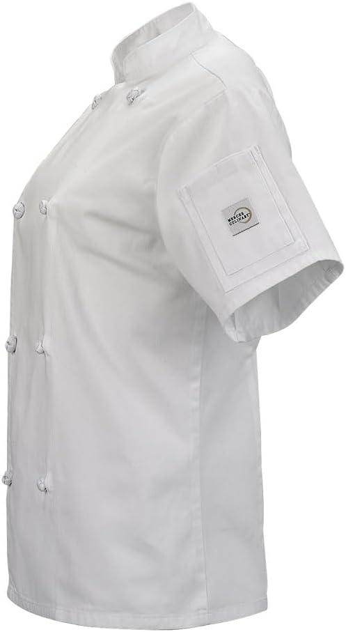 image:imageMercer Culinary M61042BK1X Genesis Womens Short Sleeve Chef Jacket with Cloth Knot Buttons XLarge BlackWhite