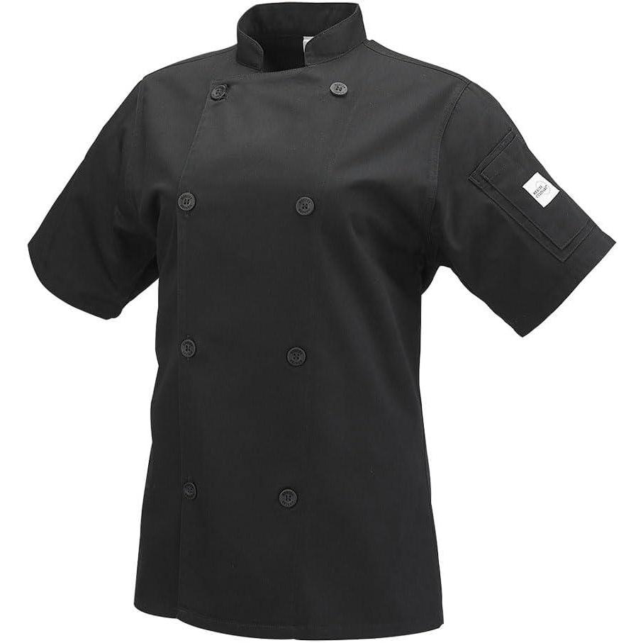image:imageMercer Culinary M61032BKXXS Genesis Womens Short Sleeve Chef Jacket with Traditional Buttons XXSmall BlackBlack