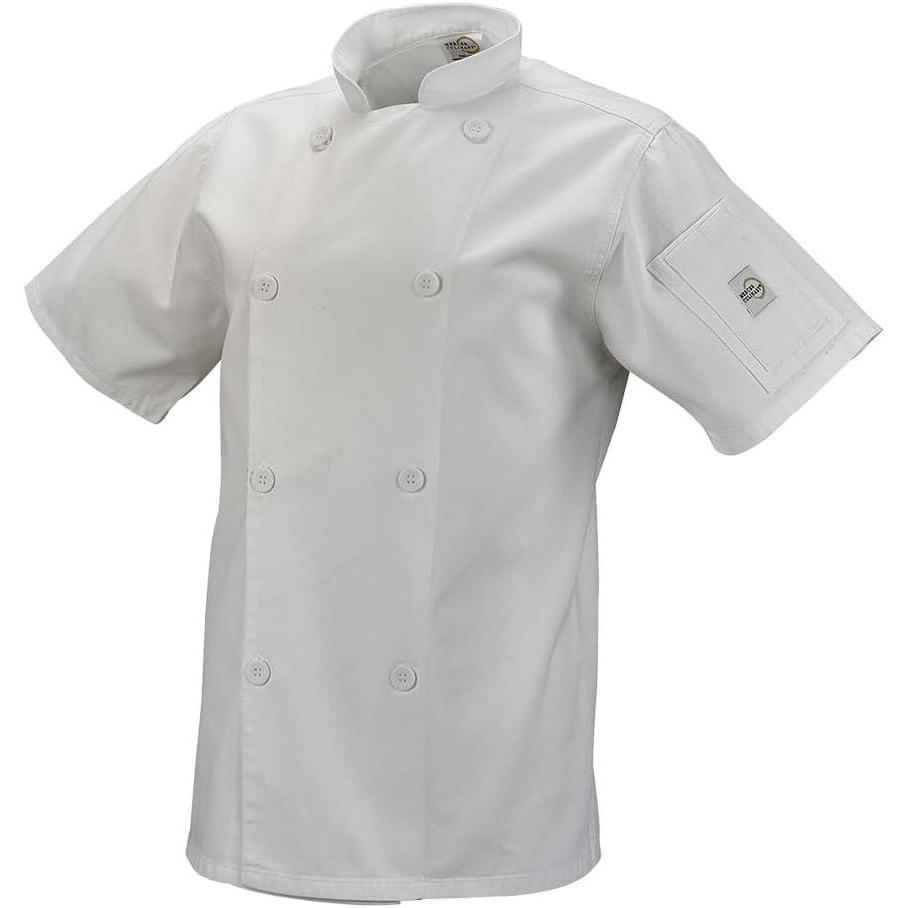 image:imageMercer Culinary M61032BKXXS Genesis Womens Short Sleeve Chef Jacket with Traditional Buttons XXSmall BlackWhite