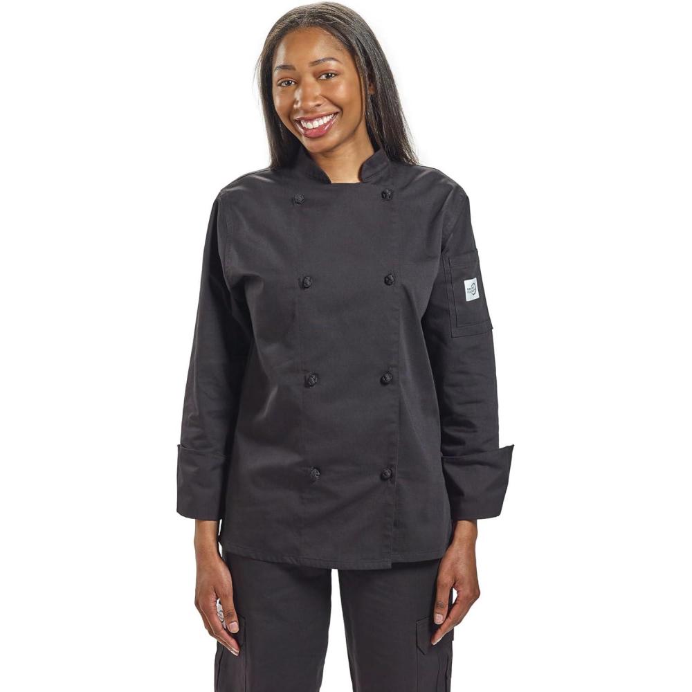 image:imageMercer Culinary M61040WH1X Genesis Womens Jacket with Cloth Knot Buttons XLarge WhiteBlack