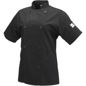 Mercer Culinary M61032BKXXS Genesis Women’s Short Sleeve Chef Jacket with Traditional Buttons, XX-Small, Black(Black)