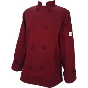 Mercer Culinary Millennia Women’s Cook Jacket with Cloth Knot Buttons, X-Small, White(Burgundy)