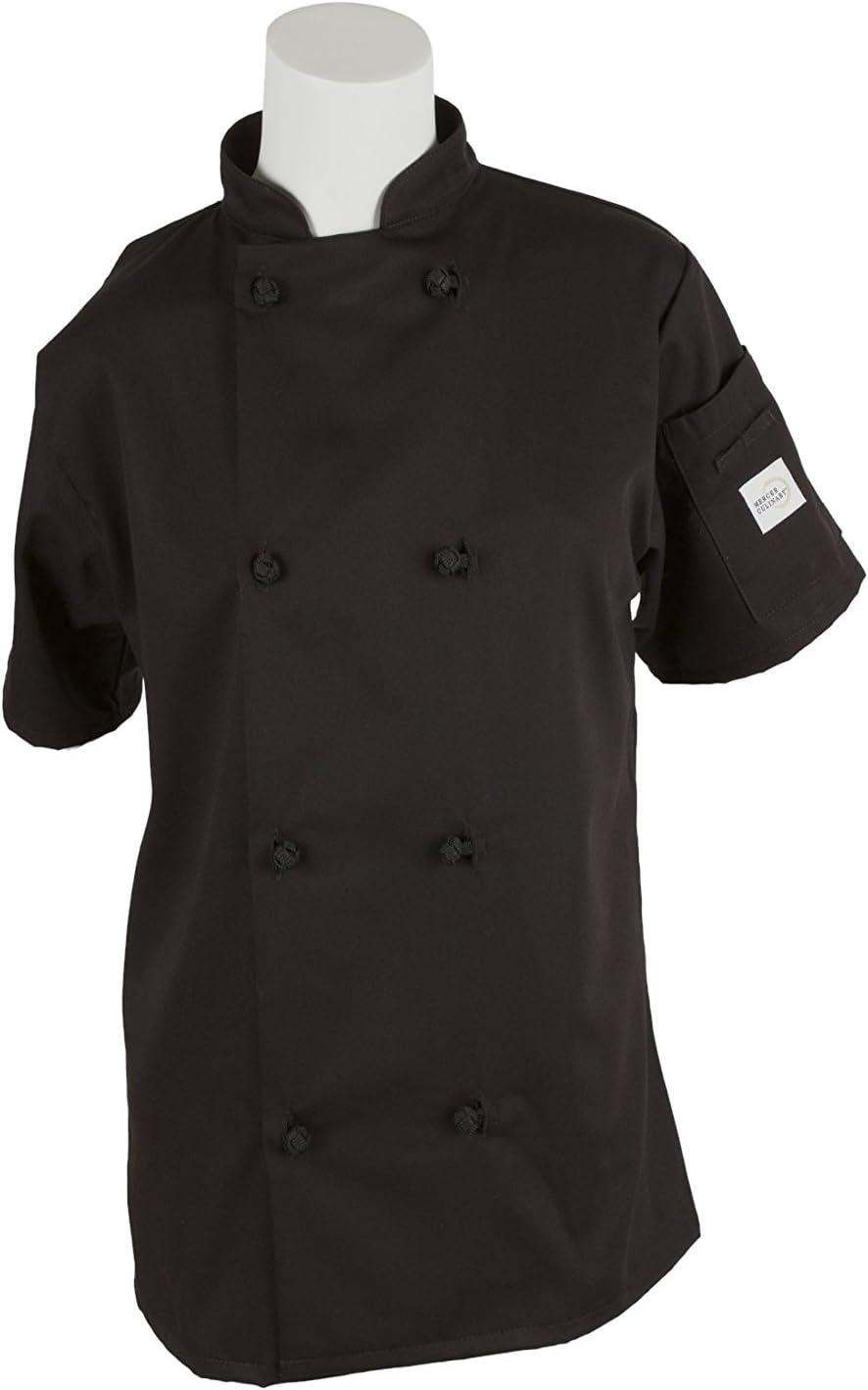 image:imageMercer Culinary M60024WH2X Millennia Womens Short Sleeve Cook Jacket with Cloth Knot Buttons XXLarge WhiteBlack