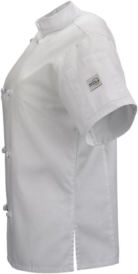 image:imageMercer Culinary M60024WH2X Millennia Womens Short Sleeve Cook Jacket with Cloth Knot Buttons XXLarge WhiteWhite