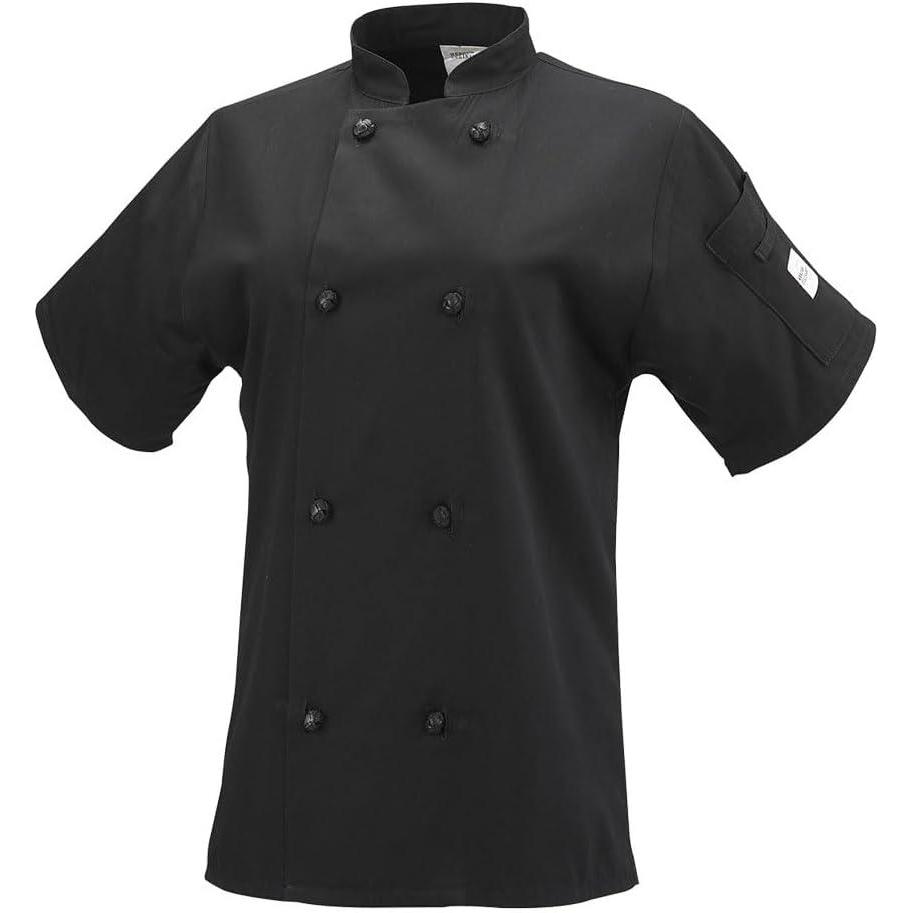 image:imageMercer Culinary M60024WH2X Millennia Womens Short Sleeve Cook Jacket with Cloth Knot Buttons XXLarge WhiteBlack