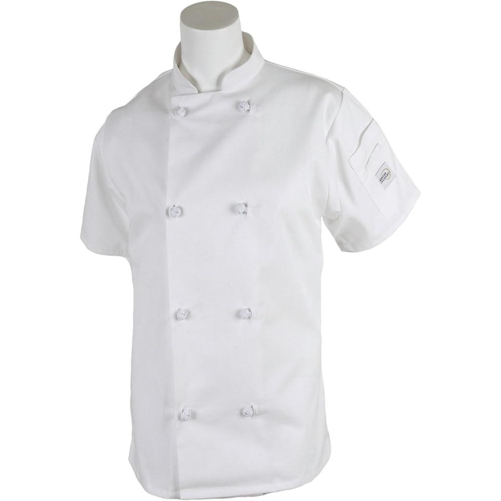 image:imageMercer Culinary M60024WH2X Millennia Womens Short Sleeve Cook Jacket with Cloth Knot Buttons XXLarge WhiteWhite