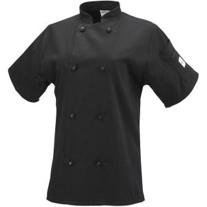 Mercer Culinary M60024WH2X Millennia Women’s Short Sleeve Cook Jacket with Cloth Knot Buttons, XX-Large, White(Black)