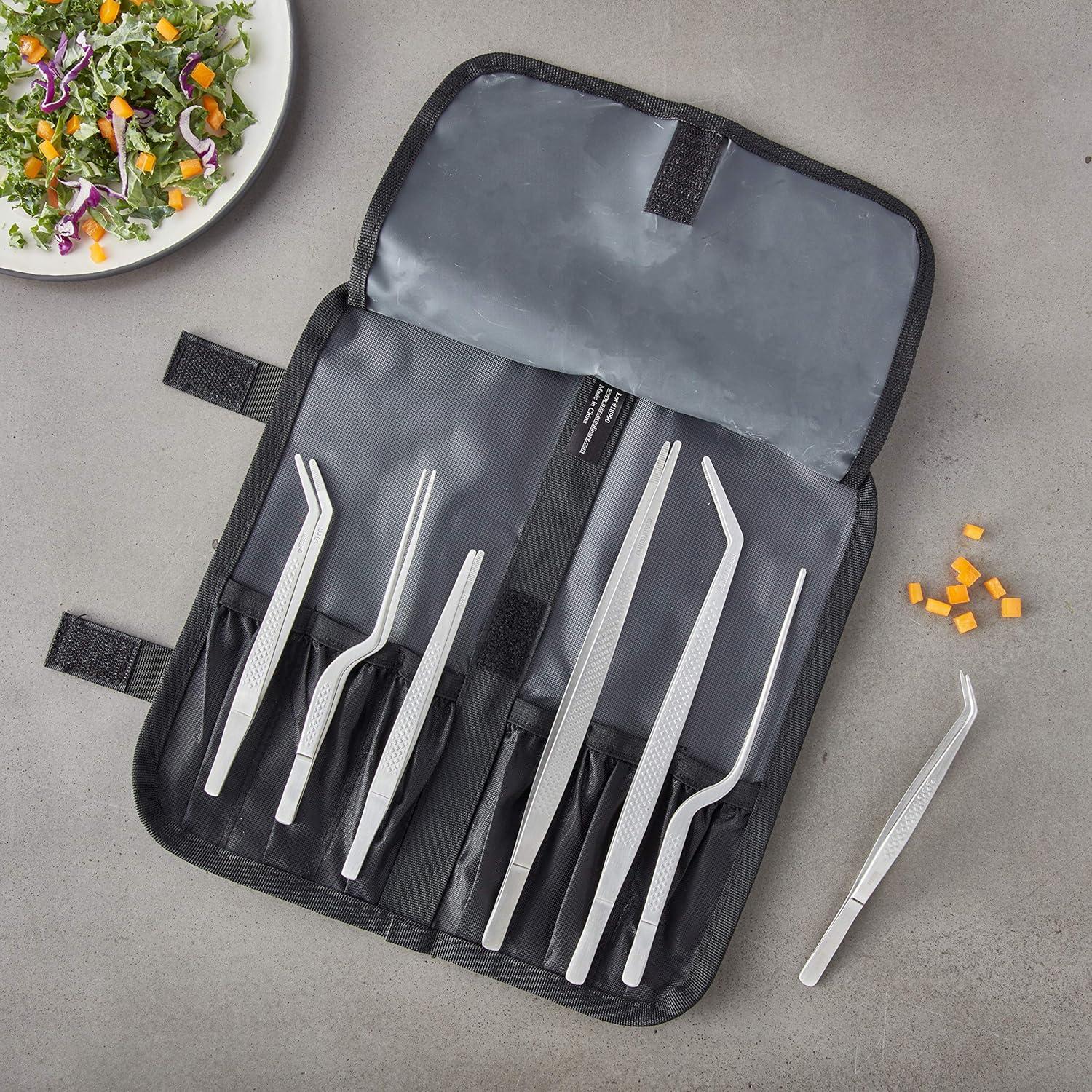 image:imageMercer Culinary Plating Tool Roll Black8Piece Precision Plus Plating Tongs Set