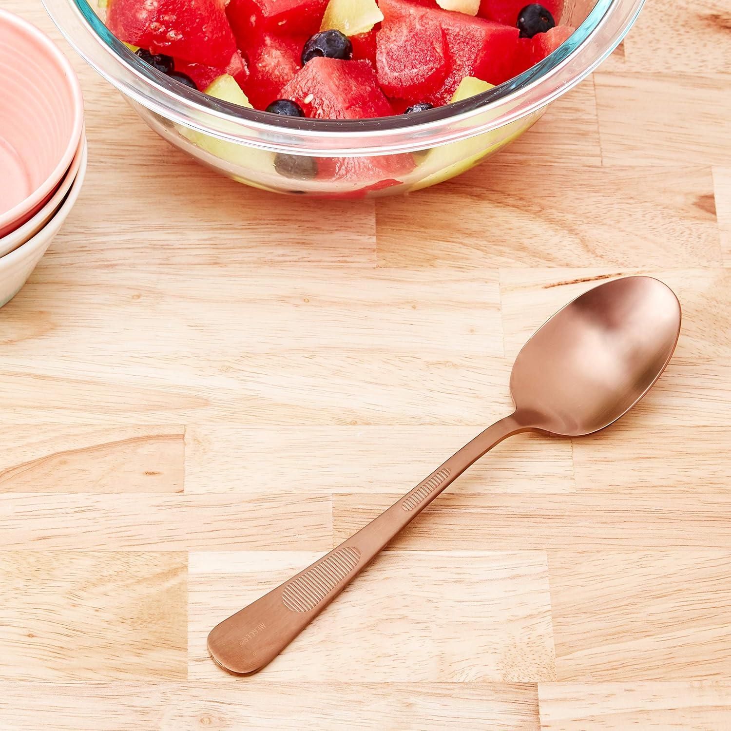 image:imageMercer Culinary 188 Stainless Steel Plating Spoon with Slotted Bowl 9 Inch SilverRose Gold