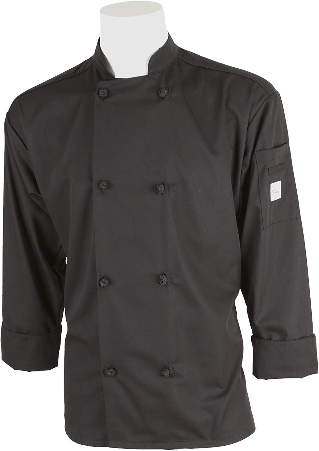 image:imageMercer Culinary M60012WHXS Millennia Mens Cook Jacket with Cloth Knot Buttons XSmall WhiteBlack
