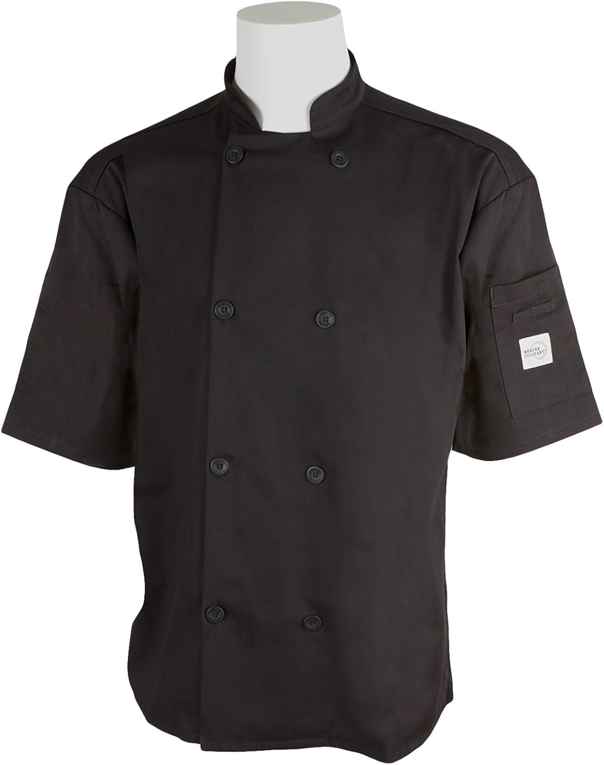 image:imageMercer Culinary M60013WH1X Millennia Mens Short Sleeve Cook Jacket with Traditional Buttons XLarge WhiteBlack