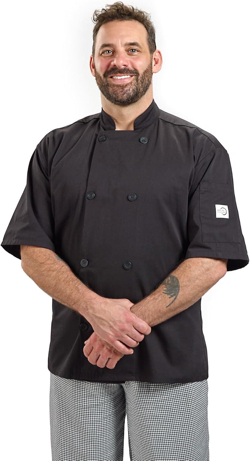image:imageMercer Culinary M60013WH1X Millennia Mens Short Sleeve Cook Jacket with Traditional Buttons XLarge WhiteBlack
