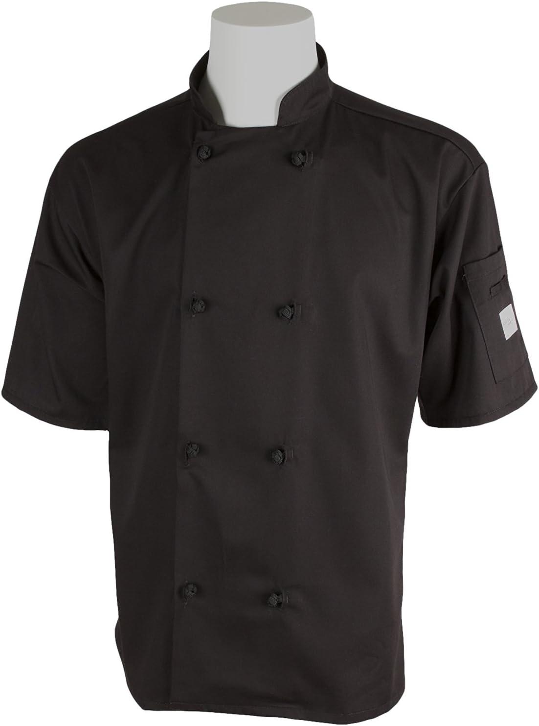 image:imageMercer Culinary M60014BK5X Millennia Mens Short Sleeve Cook Jacket with Cloth Knot Buttons 5XLarge BlackBlack