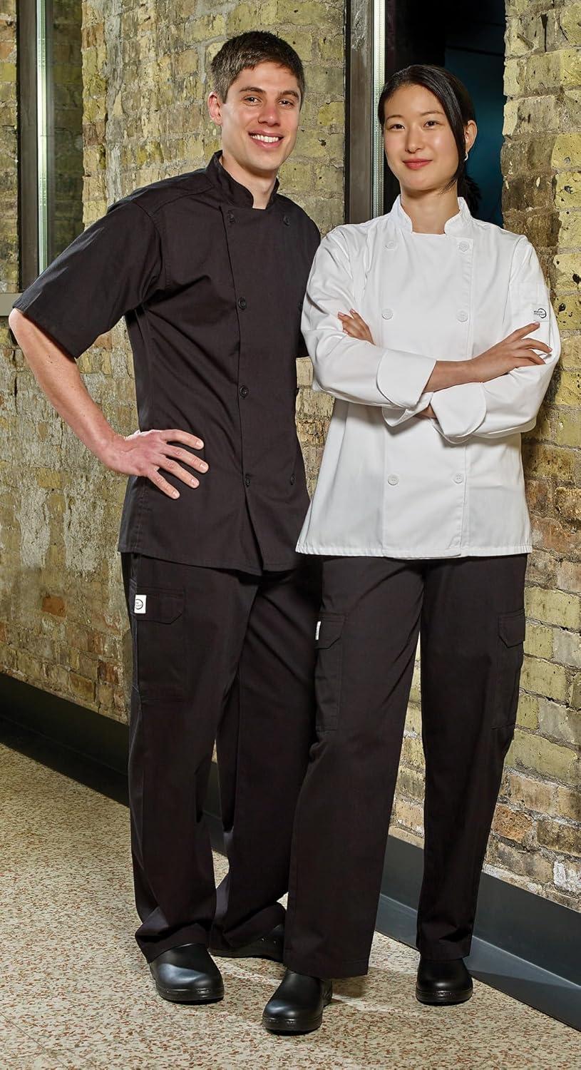 image:imageMercer Culinary M61012WH2X Genesis Mens Short Sleeve Chef Jacket with Traditional Buttons XXLarge WhiteBlack